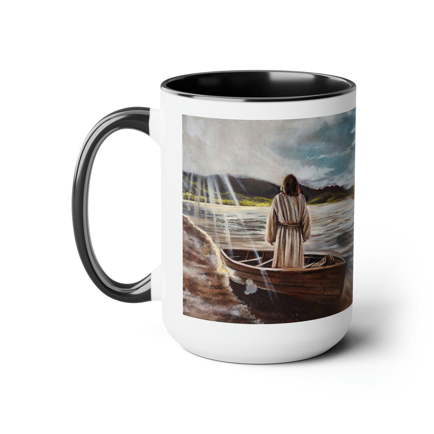 He Calms the Seas Two-Tone Coffee Mugs, 15oz