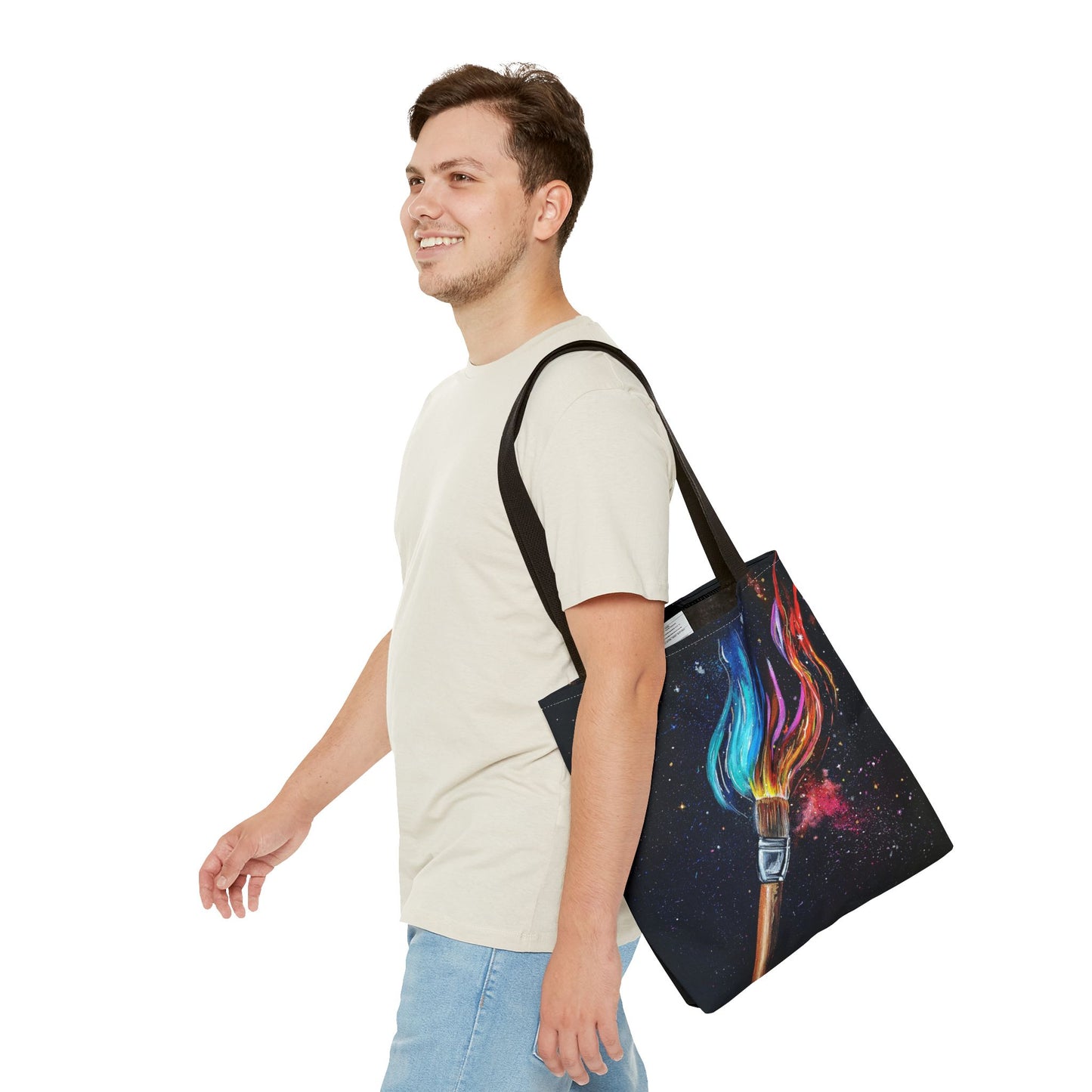He Paints the Stars Cosmic Art Tote Bag - Unique Colorful Art Lover's Tote, Eco-Friendly Shopping Bag, Great Gift for Artists, Starry Night Design