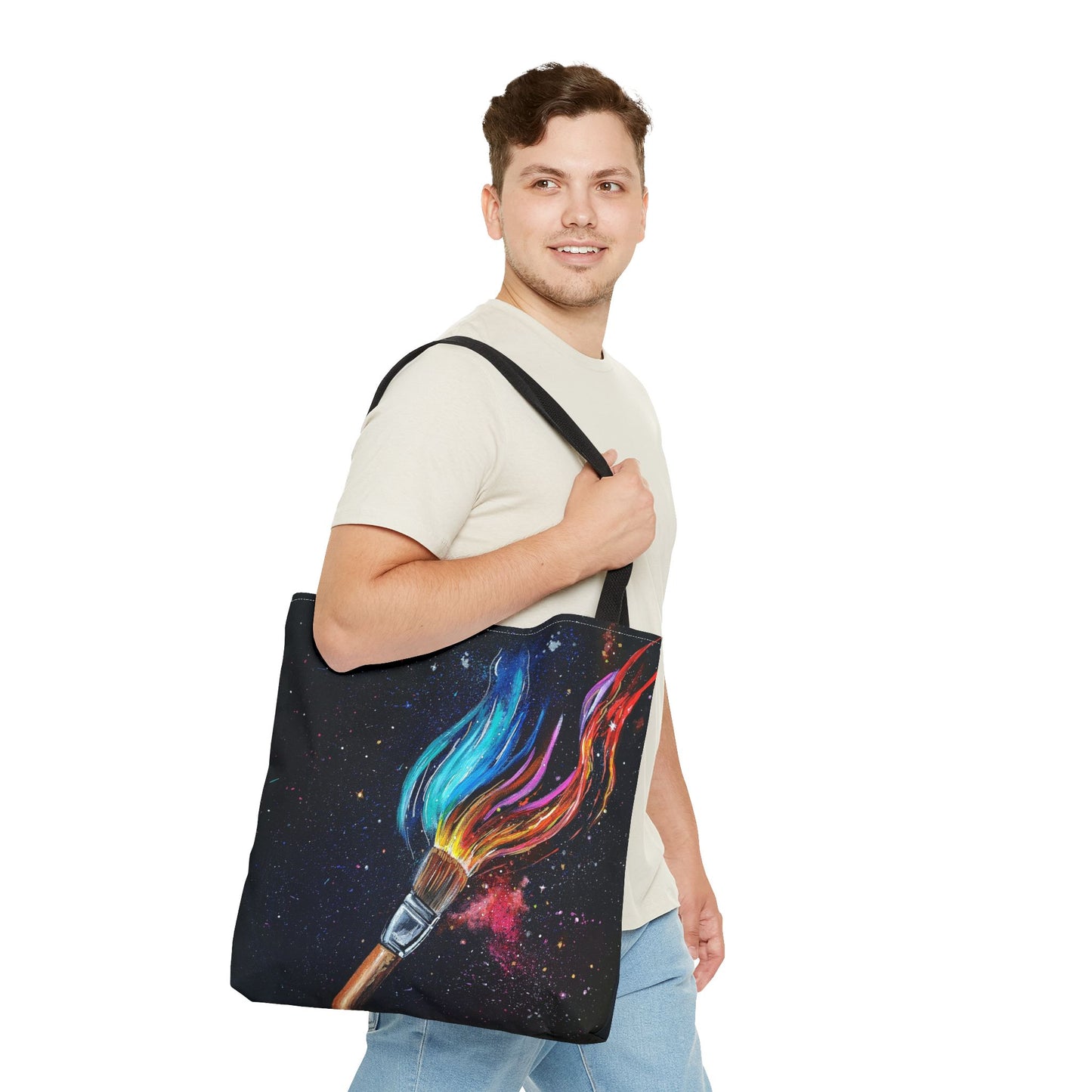 He Paints the Stars Cosmic Art Tote Bag - Unique Colorful Art Lover's Tote, Eco-Friendly Shopping Bag, Great Gift for Artists, Starry Night Design