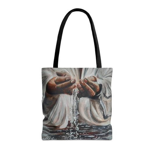 In His Hands Tote Bag (AOP)