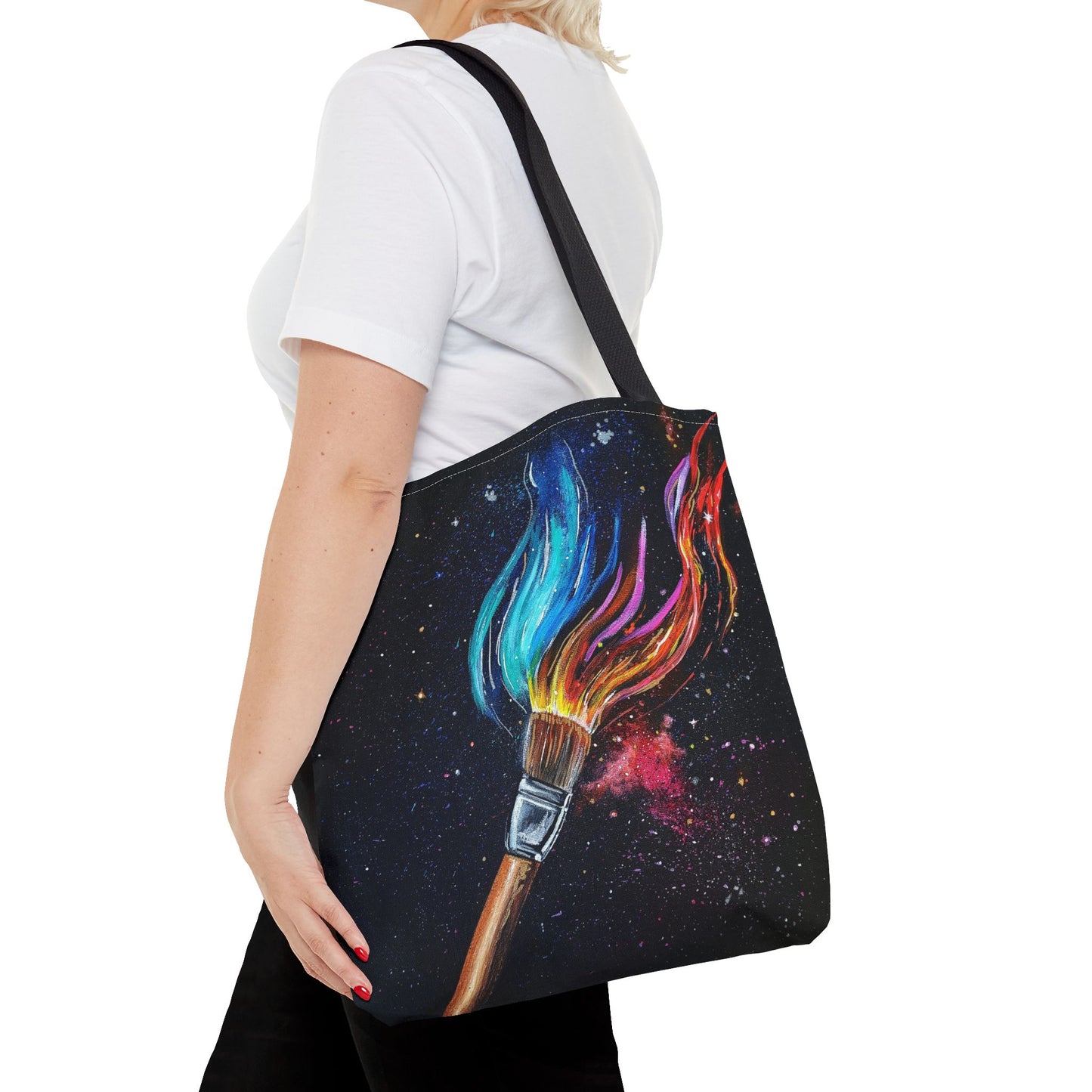 He Paints the Stars Cosmic Art Tote Bag - Unique Colorful Art Lover's Tote, Eco-Friendly Shopping Bag, Great Gift for Artists, Starry Night Design