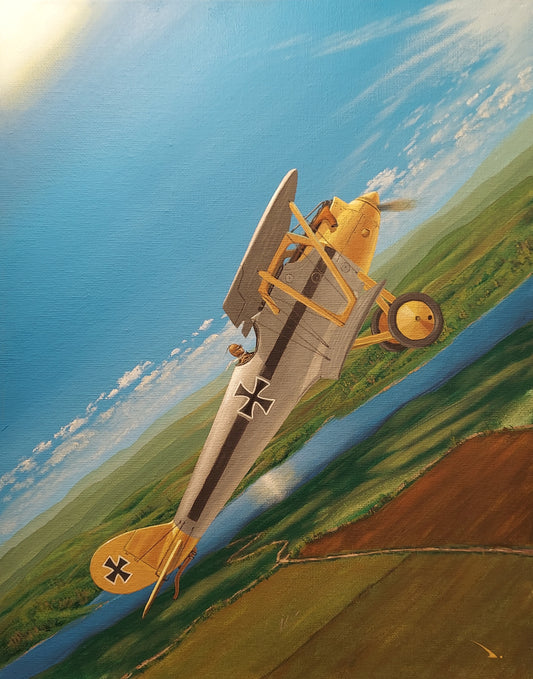 Jasta ten on patrol 11x14” acrylic on canvas panel. By: Robert Daniels of Silverwings Studios Original