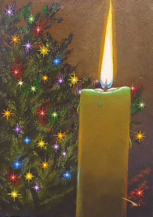 Christmas candle 5x7” acrylic on canvas panel By: Robert Daniels of Silverwings Studios Original