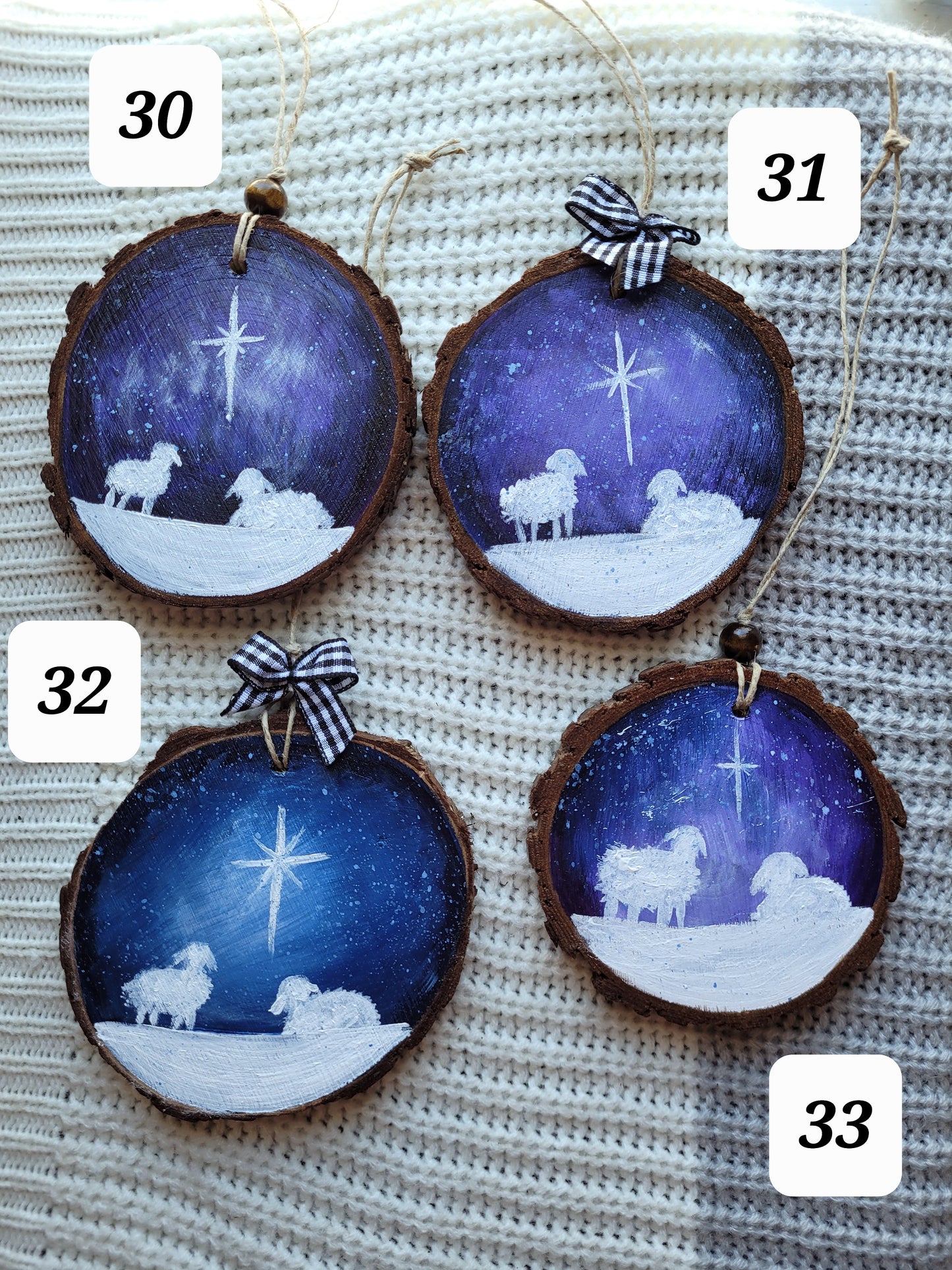 Winter Sheep Wood Slice Ornament October 2025 Ornaments