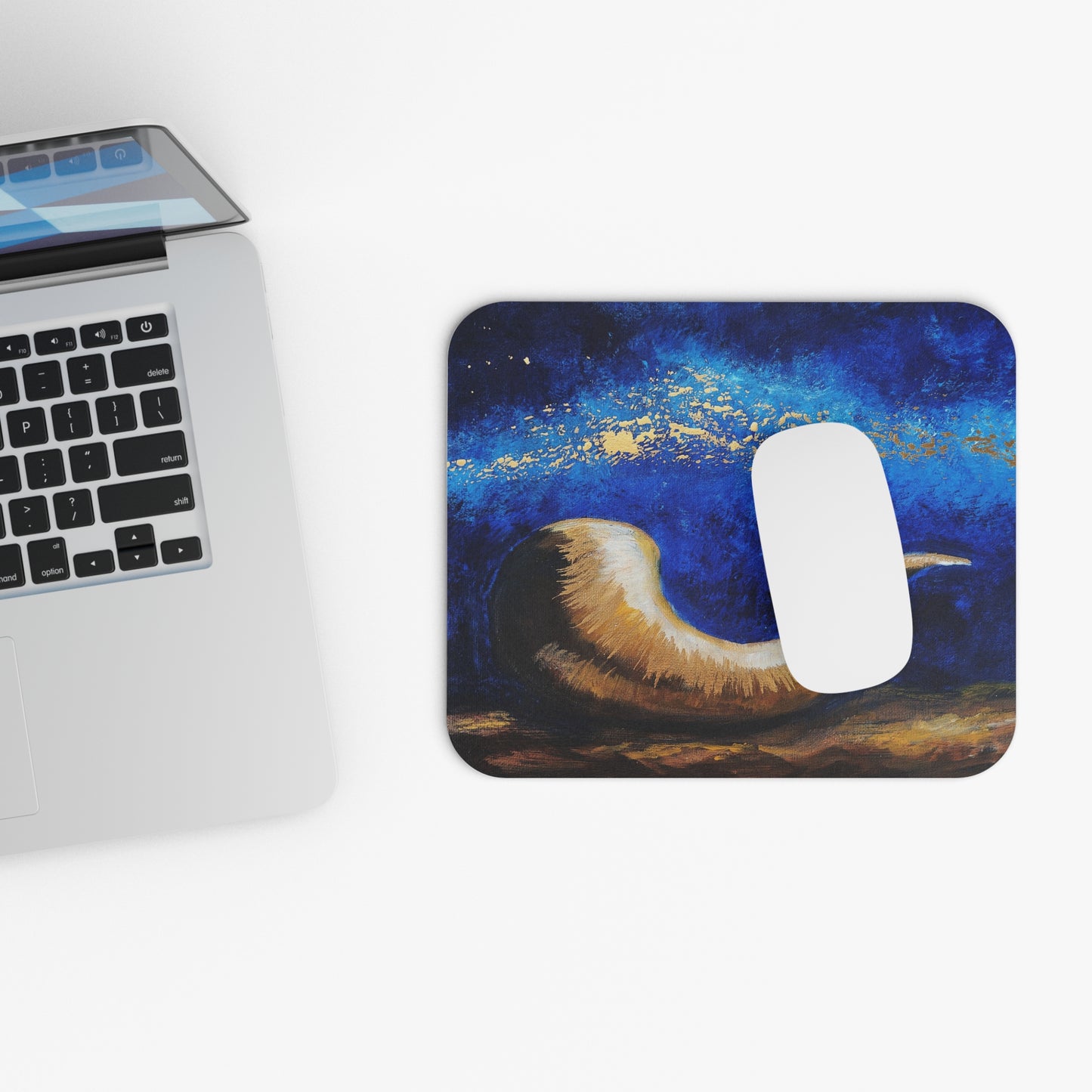 War Cry Shofar Mouse Pad - Vibrant Blue Design with Gold Accents