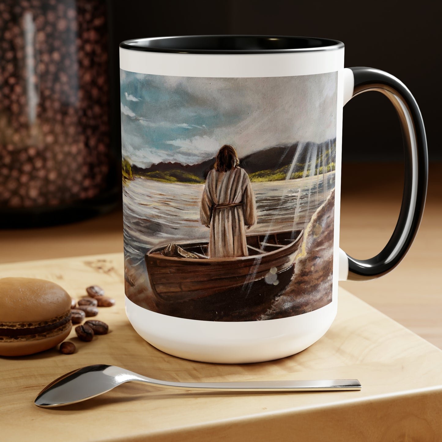 He Calms the Seas Two-Tone Coffee Mugs, 15oz