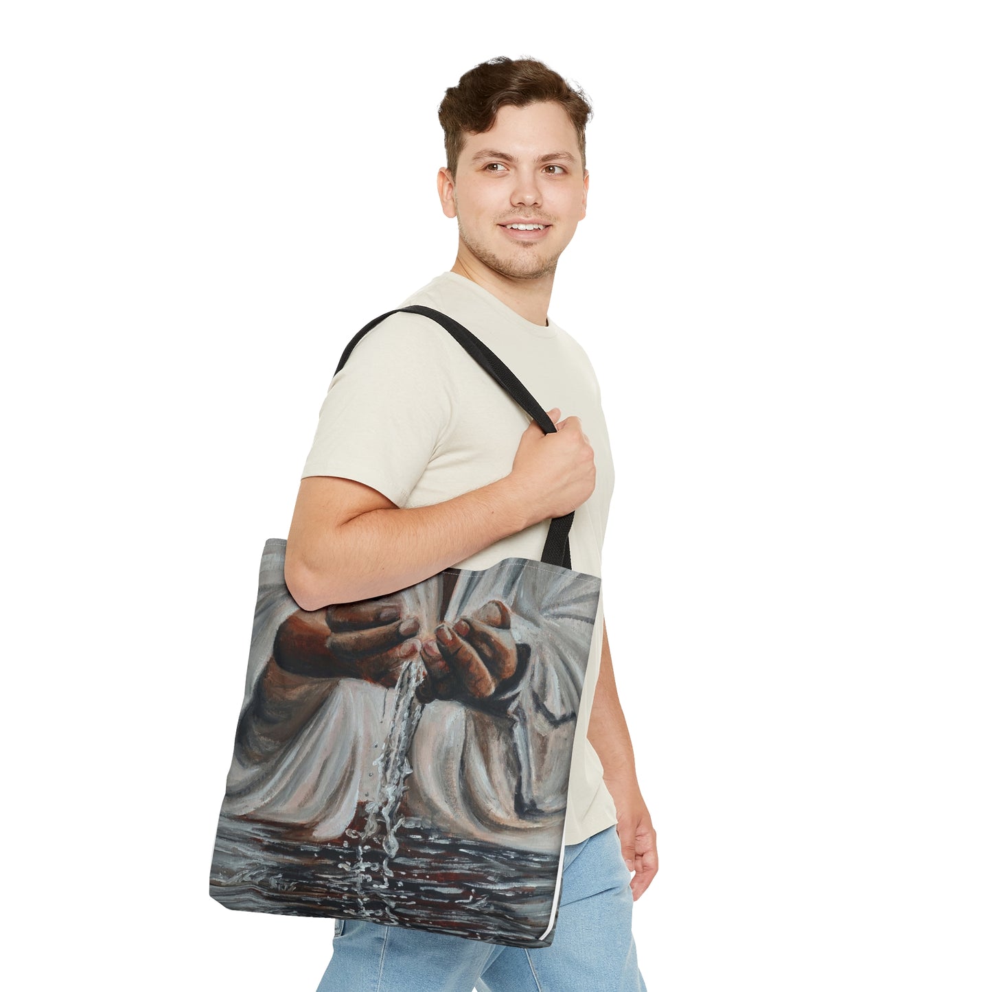 In His Hands Tote Bag (AOP)