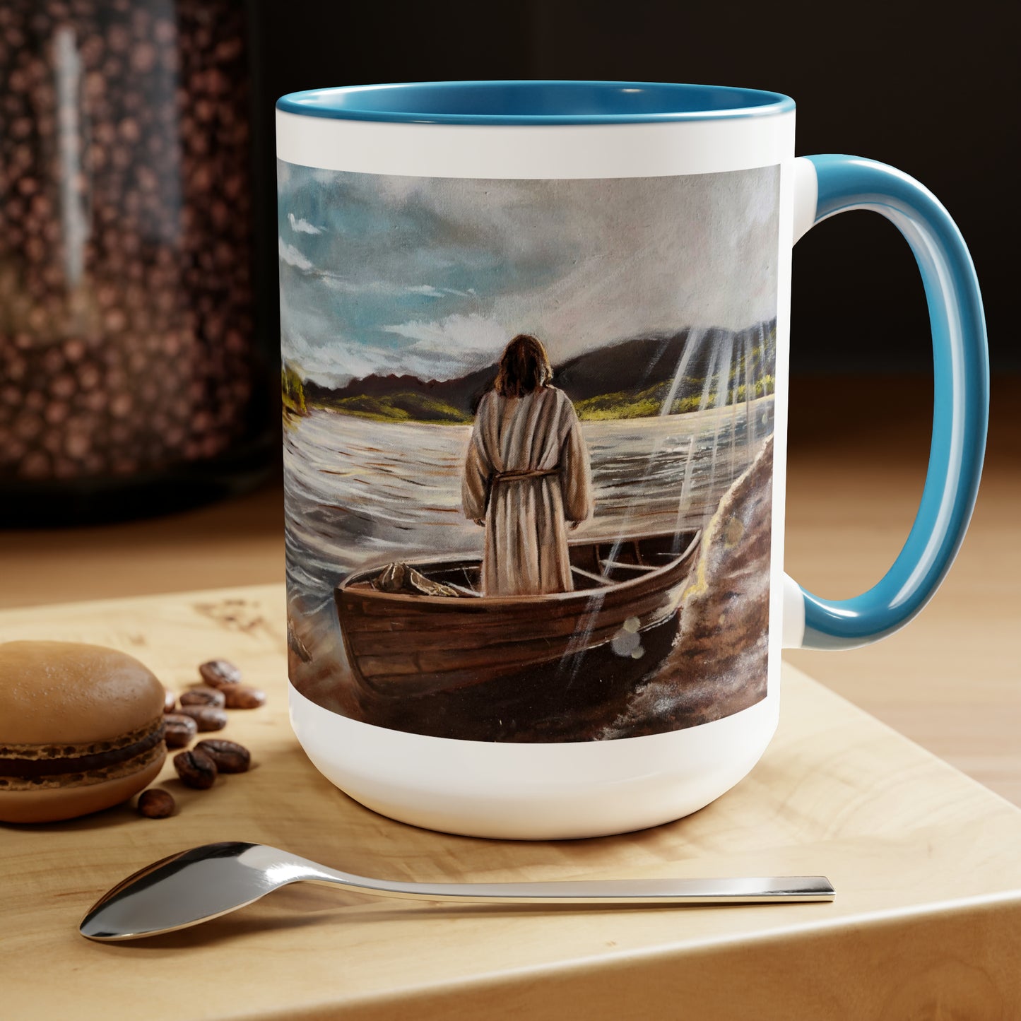 He Calms the Seas Two-Tone Coffee Mugs, 15oz