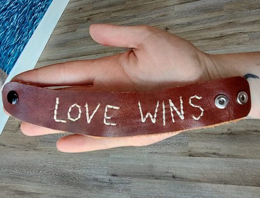 Love Wins Leather Bracelet by Hide and Teak Supply