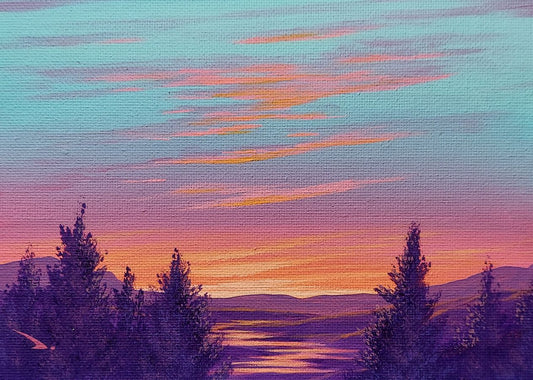 Pastel Sunset 5x7" Canvas Panel By Robert Daniels of Silverwings Studios Original