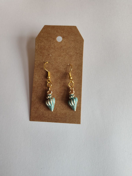 Handmade Blue Metal Shell Earrings by Tari's Treasures