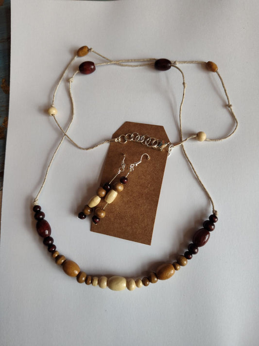 Handmade Wood Necklace and Earrings Set by Tari's Treasures