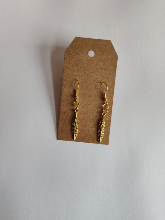 Handmade Gold Feather Earrings by Tari's Treasures