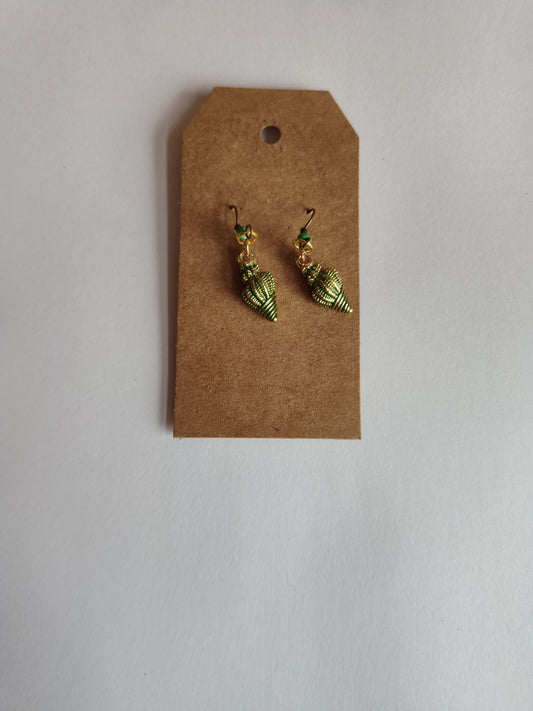 Handmade Green Metal Shell Earrings by Tari's Treasures