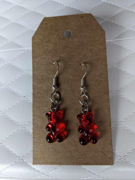 Red Resin Gummy Bear Earrings by Tari's Treasures