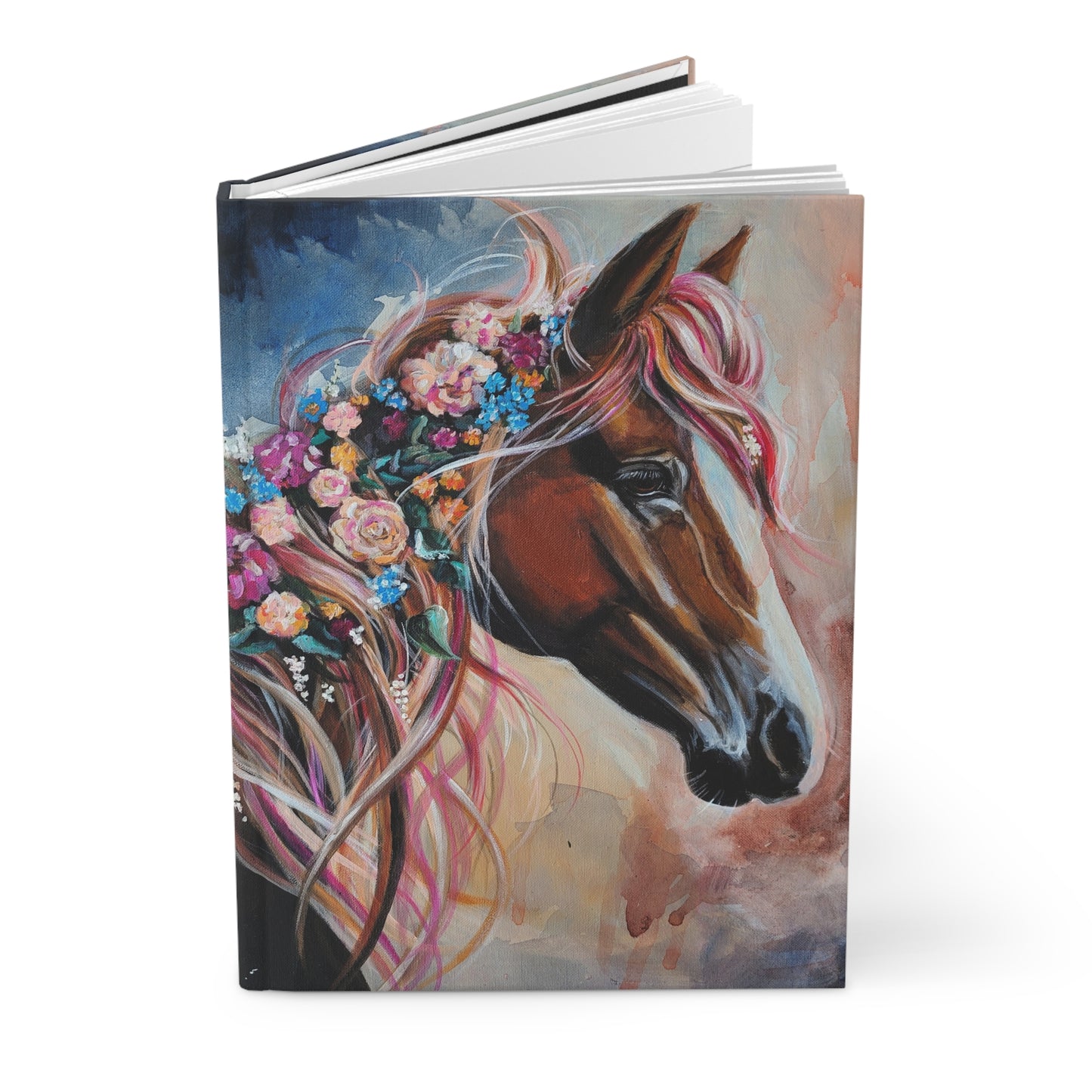 Adorned Floral Mane Horse Hardcover Journal — Artistic Equine Notebook for Riding Lovers & Gift