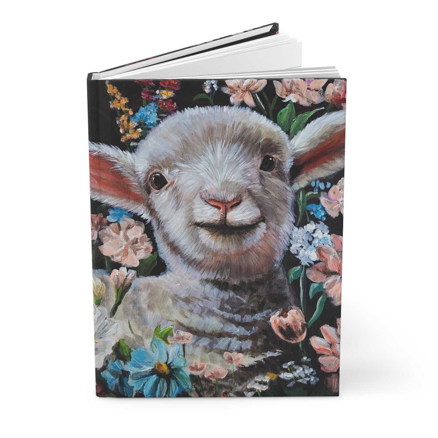 One Step at a Time Cute Lamb Floral Hardcover Journal — Animal Notebook for Kids & Adults