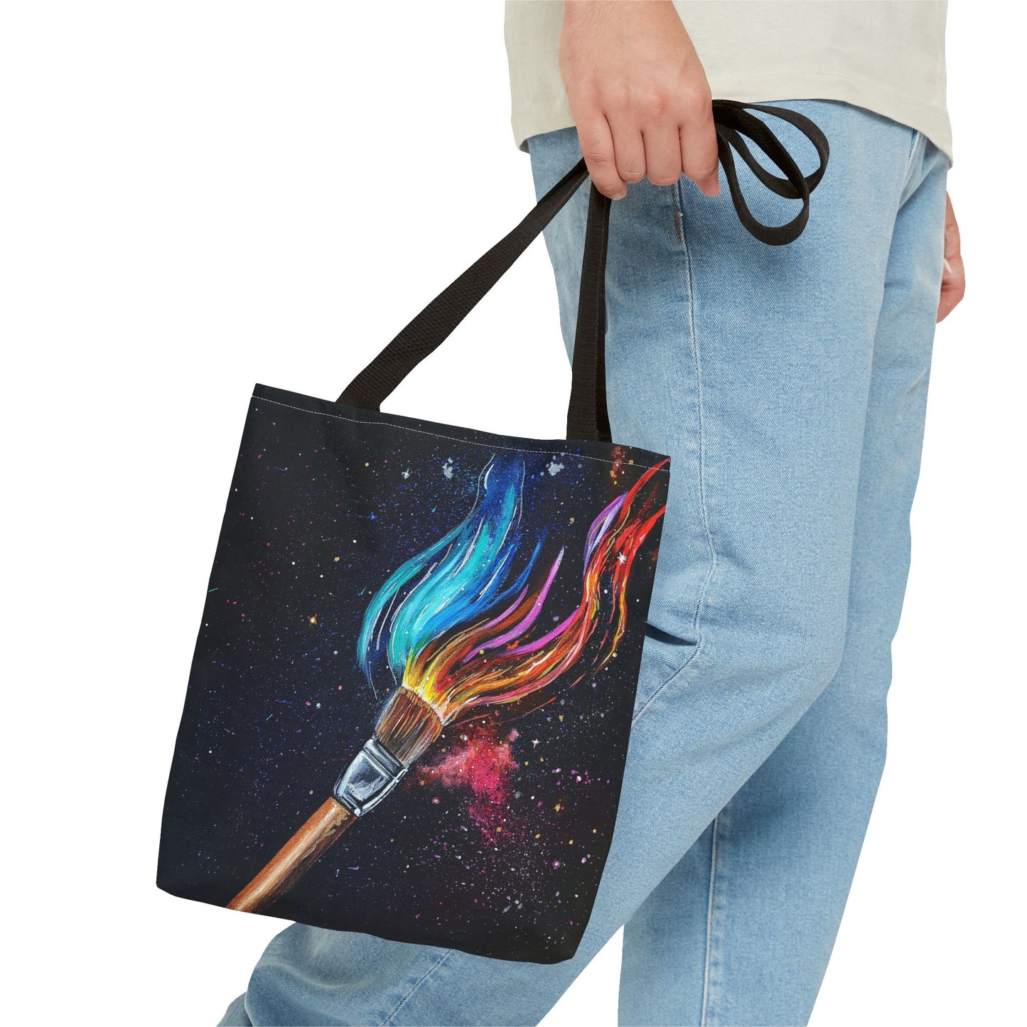 He Paints the Stars Cosmic Art Tote Bag - Unique Colorful Art Lover's Tote, Eco-Friendly Shopping Bag, Great Gift for Artists, Starry Night Design