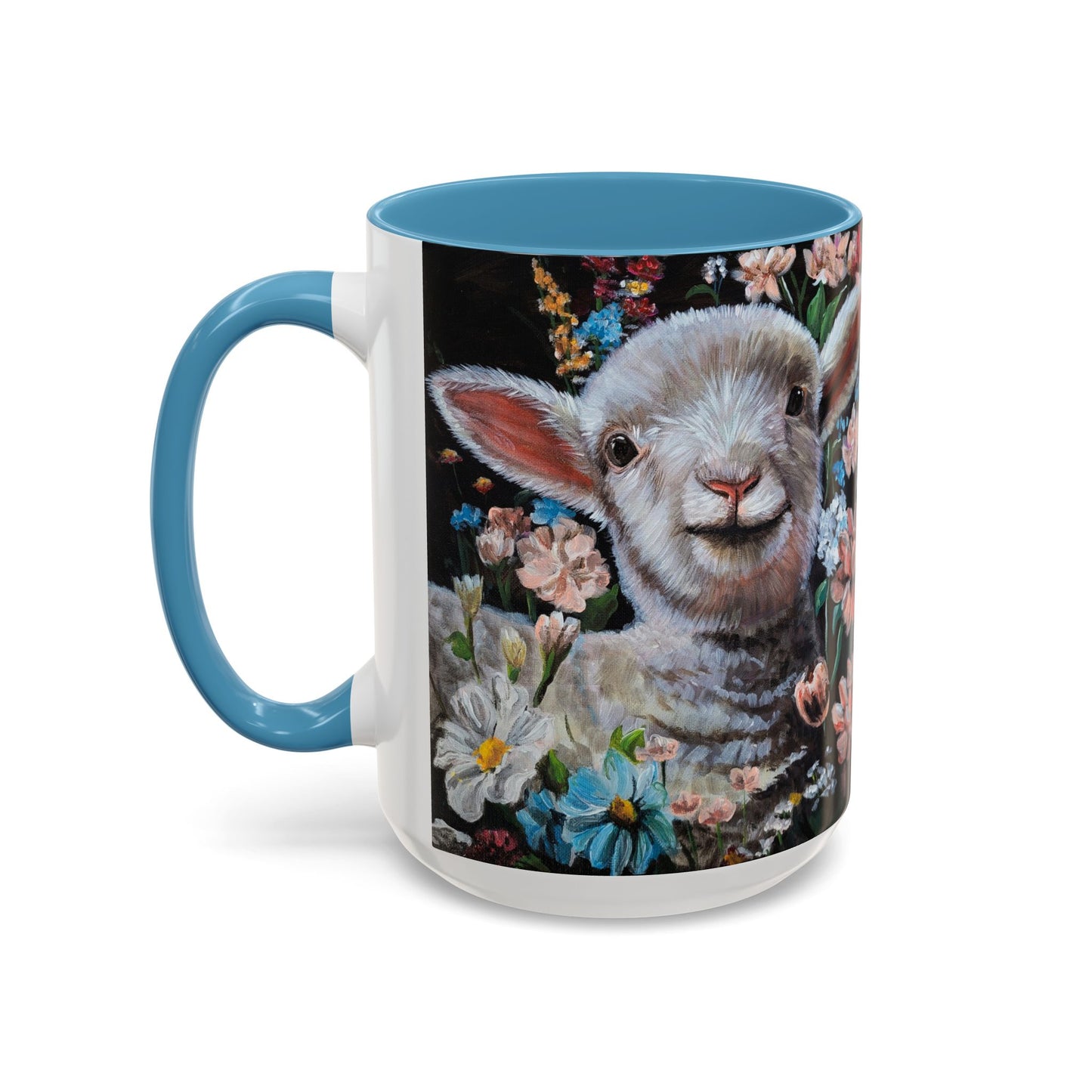 One Step at a Time Floral Lamb Accent Coffee Mug — Cute Farm Animal Ceramic Cup (11/15 oz)