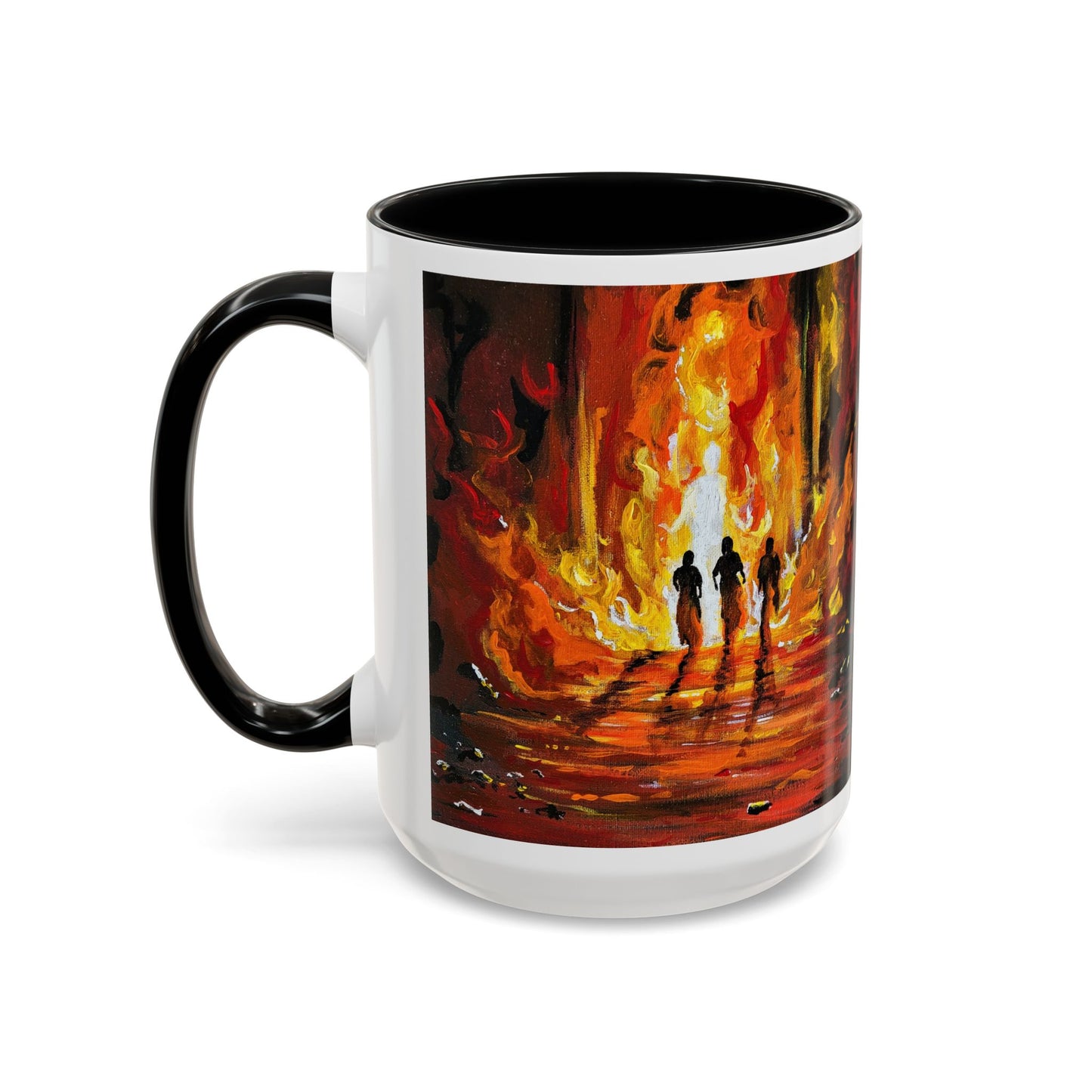 Fourth Man in the Fire Fiery Rescue Coffee Mug — Bold Firefighter Silhouette Accent Mug (11/15oz)