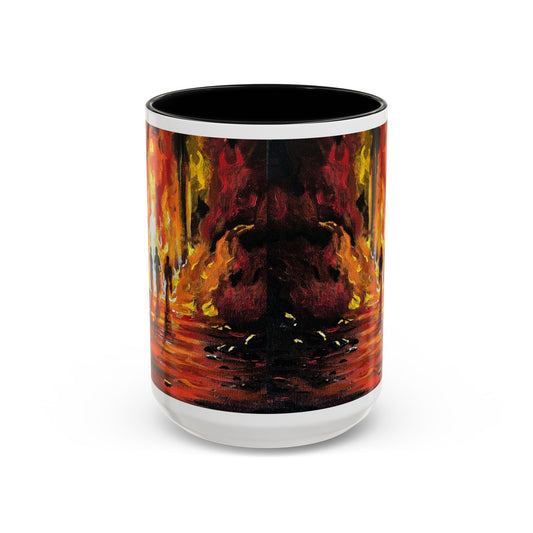 Fourth Man in the Fire Fiery Rescue Coffee Mug — Bold Firefighter Silhouette Accent Mug (11/15oz)