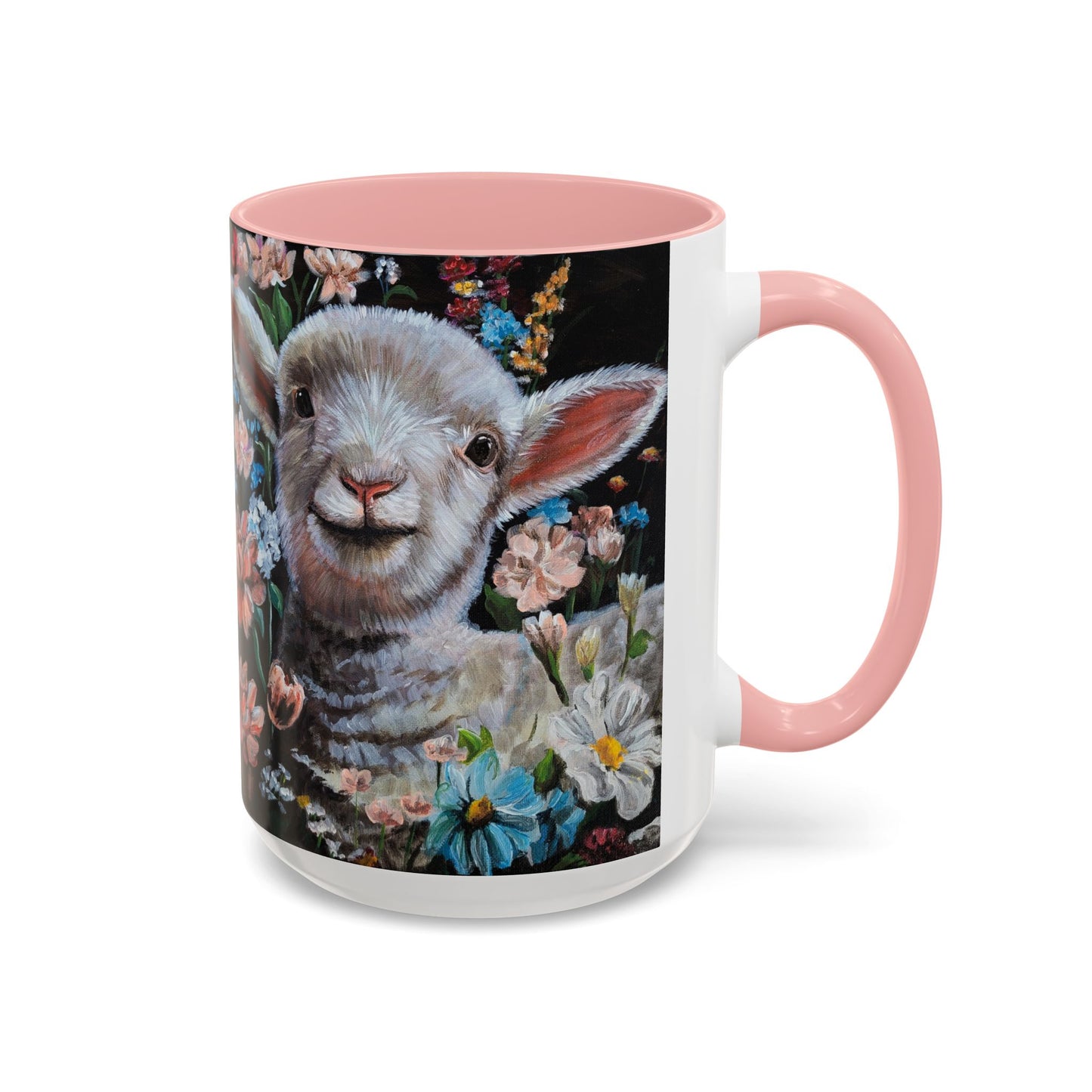 One Step at a Time Floral Lamb Accent Coffee Mug — Cute Farm Animal Ceramic Cup (11/15 oz)