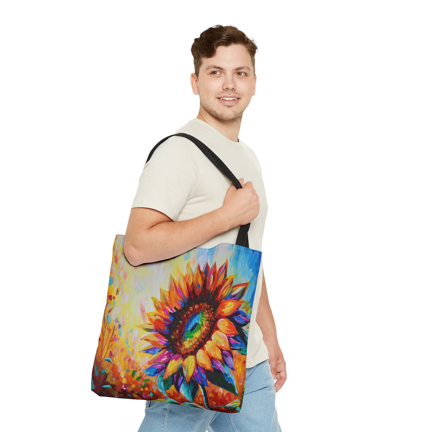 As a Sunflower Art Tote Bag — Colorful Floral Canvas Carryall