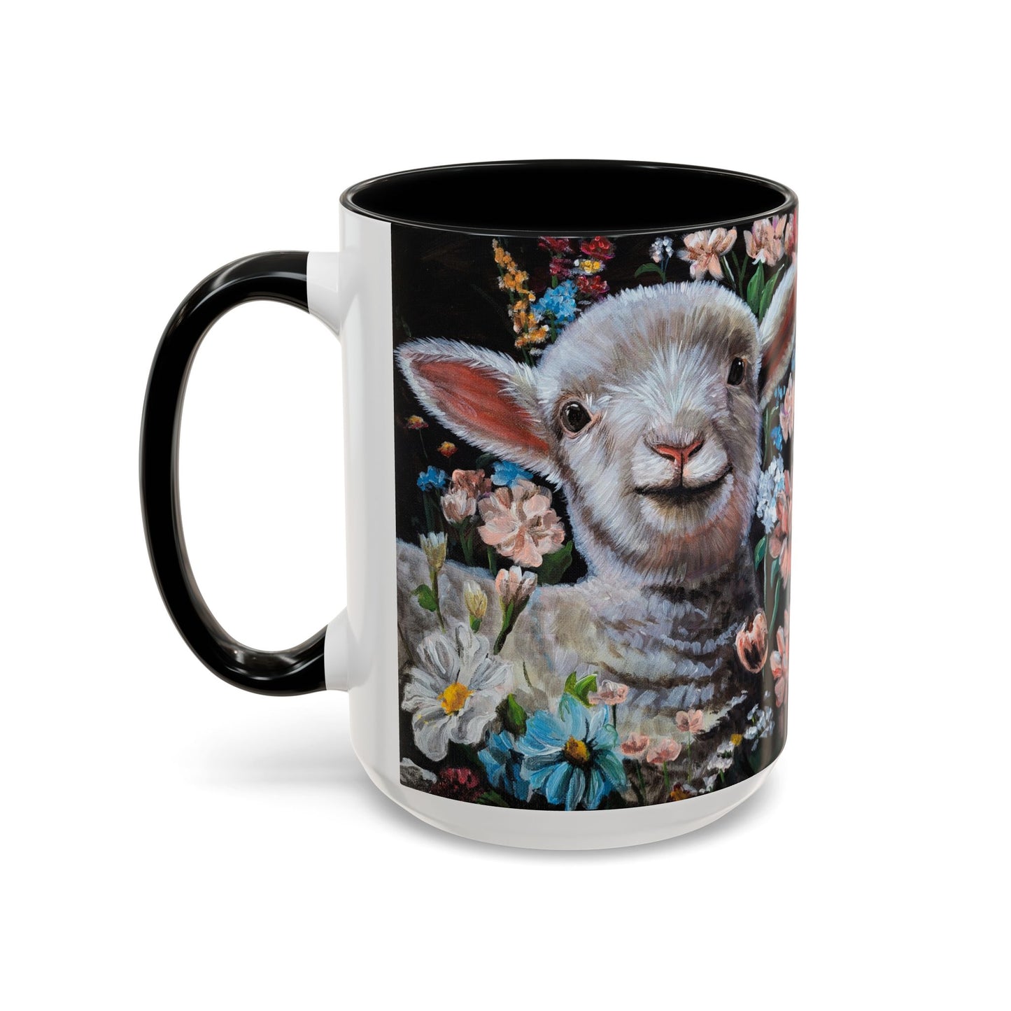 One Step at a Time Floral Lamb Accent Coffee Mug — Cute Farm Animal Ceramic Cup (11/15 oz)