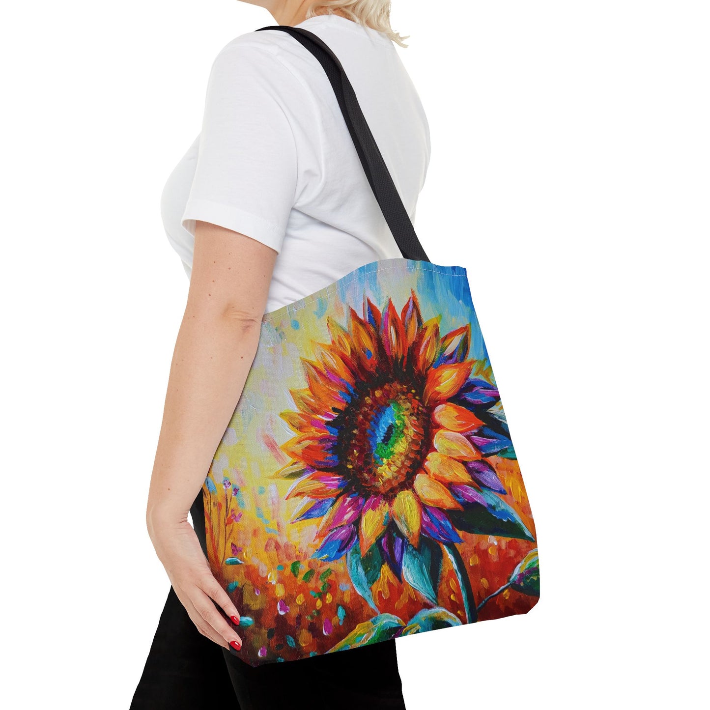 As a Sunflower Art Tote Bag — Colorful Floral Canvas Carryall