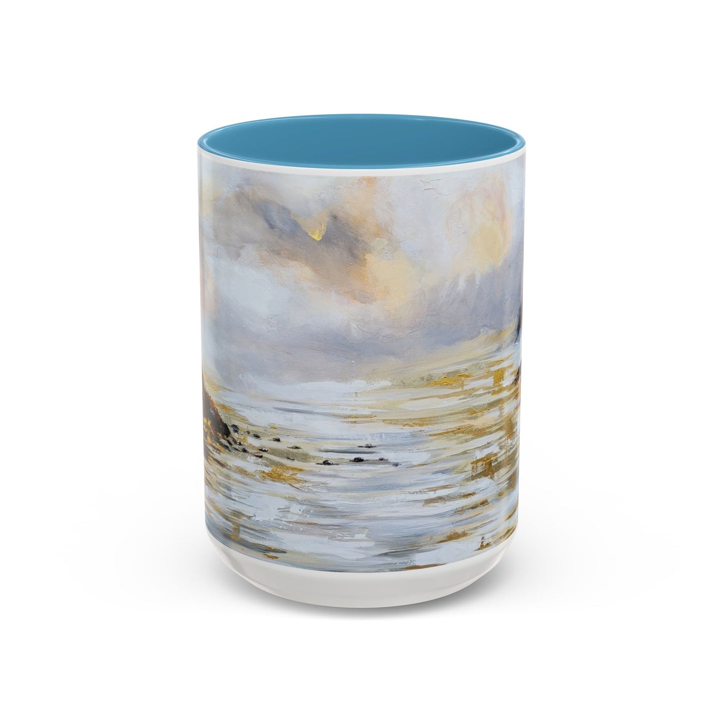 Resting Place Coastal Mist Accent Coffee Mug — Serene Ocean Landscape Art (11/15oz)