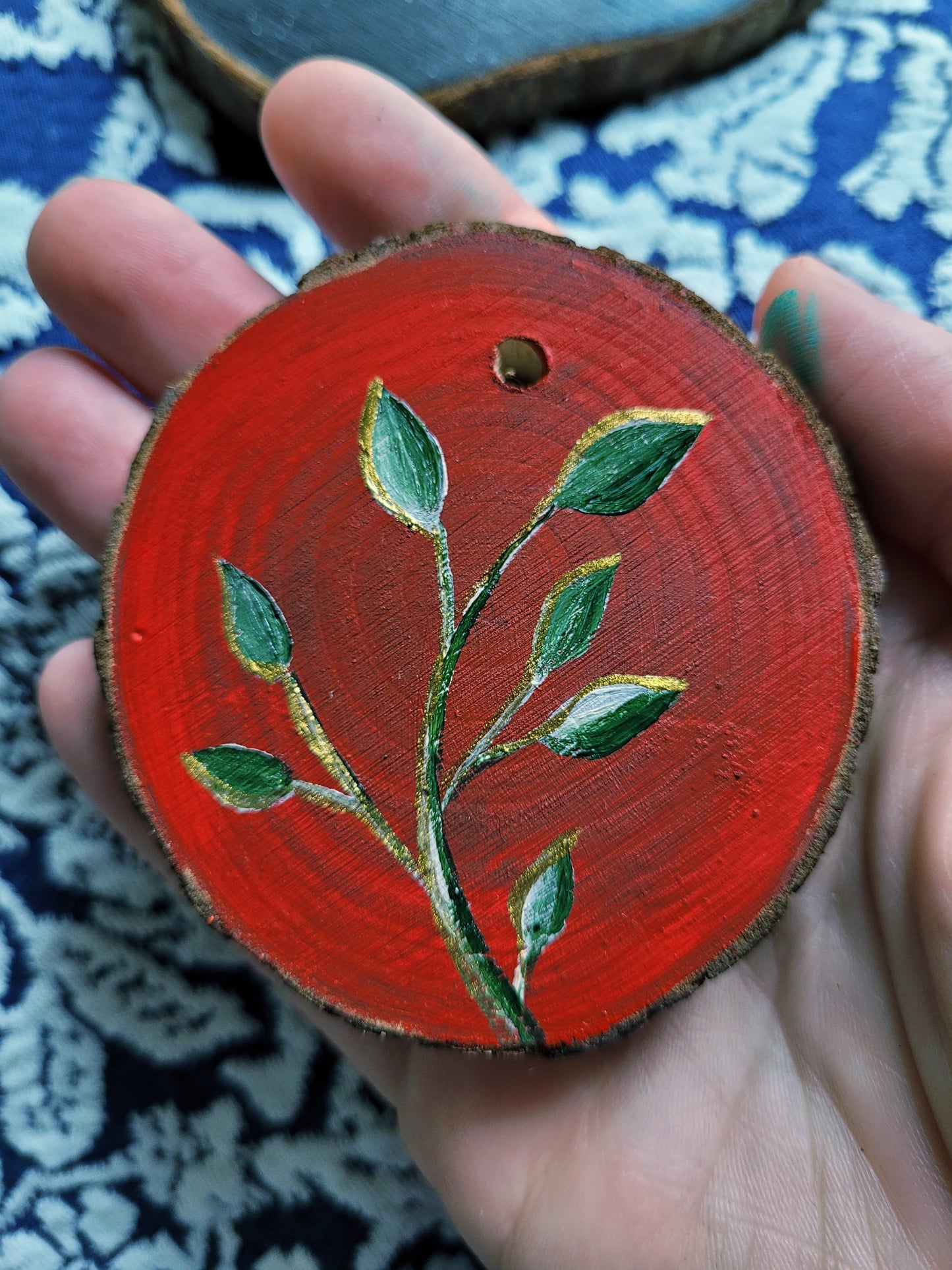 Red Floral Slice Ornament