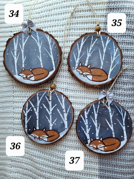 Fox Winter Wood Slice Ornament January 2025 Ornaments