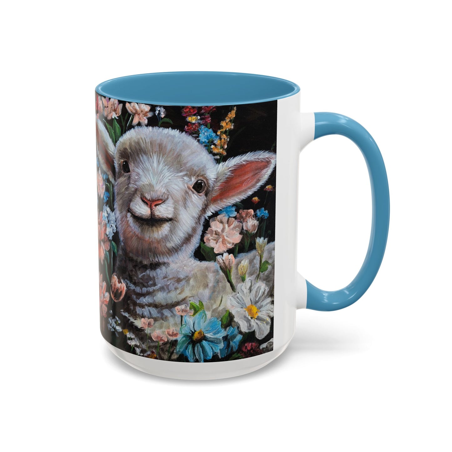 One Step at a Time Floral Lamb Accent Coffee Mug — Cute Farm Animal Ceramic Cup (11/15 oz)