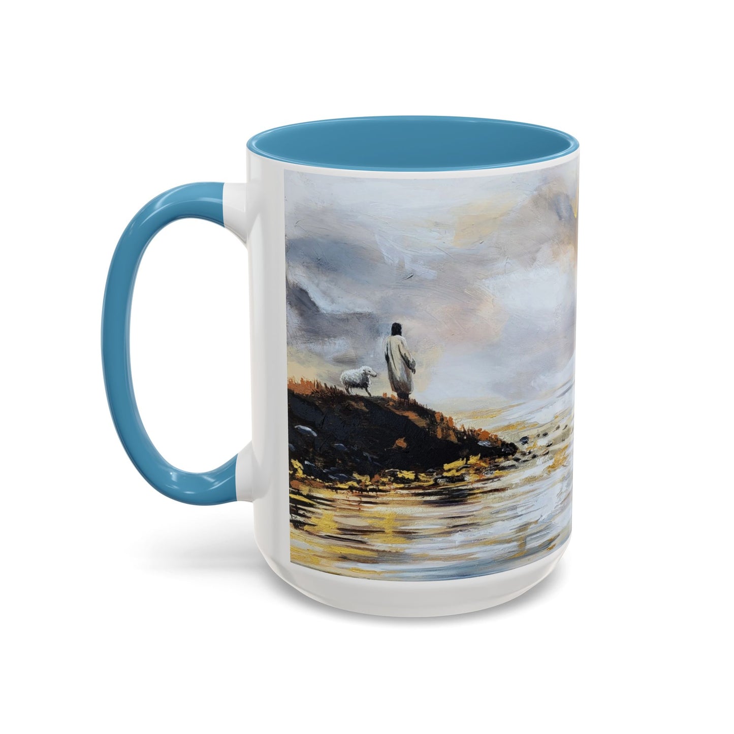 Resting Place Coastal Mist Accent Coffee Mug — Serene Ocean Landscape Art (11/15oz)