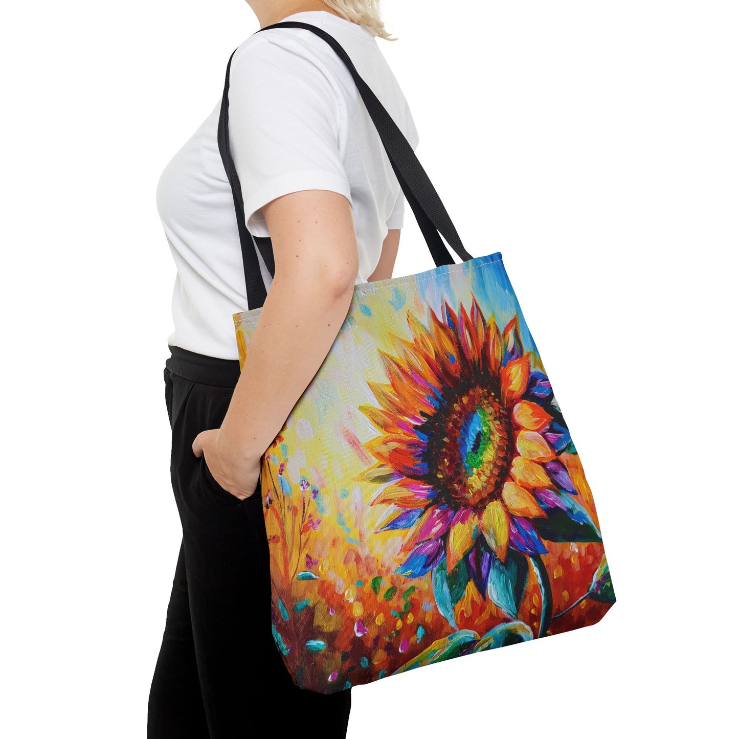As a Sunflower Art Tote Bag — Colorful Floral Canvas Carryall