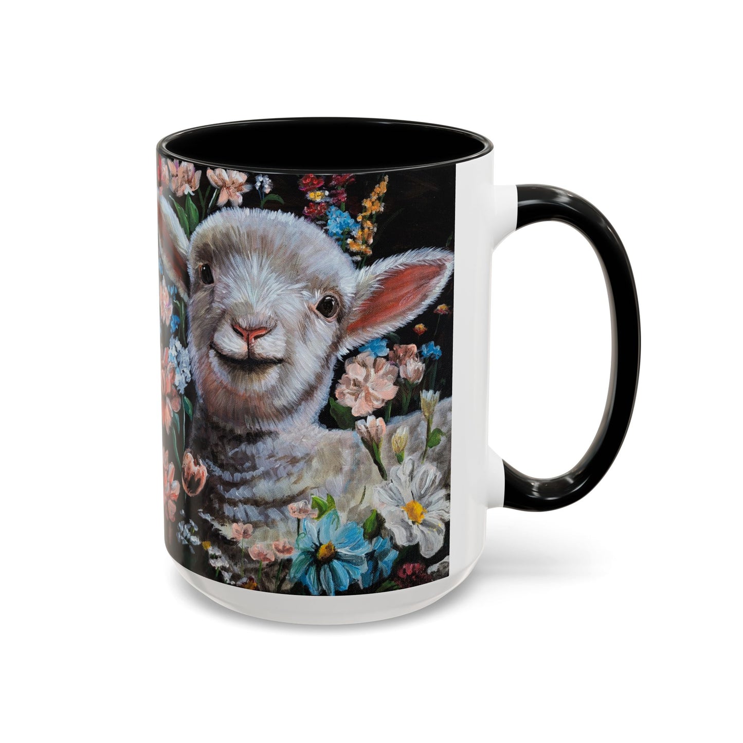 One Step at a Time Floral Lamb Accent Coffee Mug — Cute Farm Animal Ceramic Cup (11/15 oz)