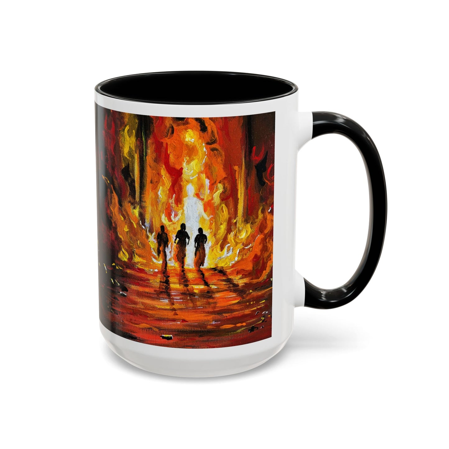 Fourth Man in the Fire Fiery Rescue Coffee Mug — Bold Firefighter Silhouette Accent Mug (11/15oz)