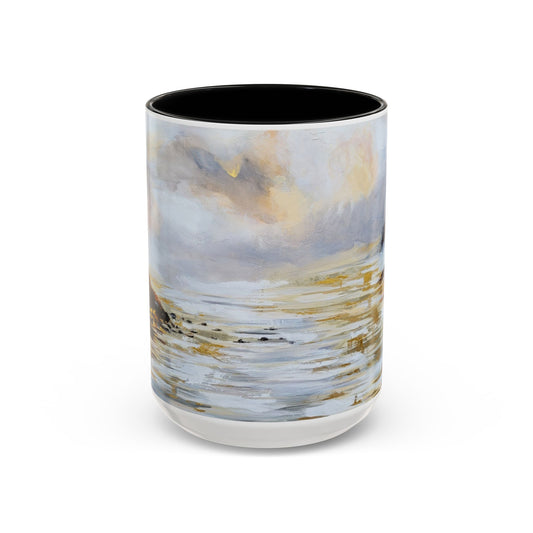 Resting Place Coastal Mist Accent Coffee Mug — Serene Ocean Landscape Art (11/15oz)
