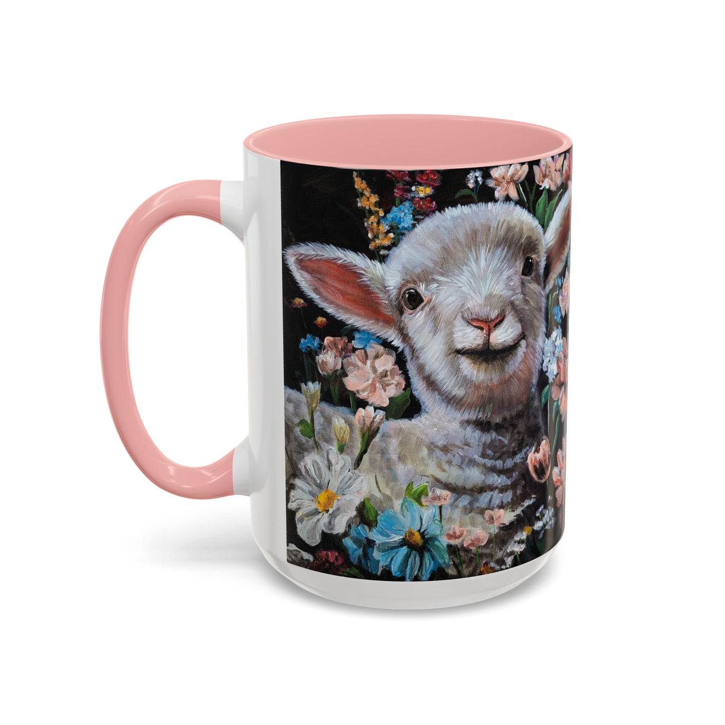 One Step at a Time Floral Lamb Accent Coffee Mug — Cute Farm Animal Ceramic Cup (11/15 oz)
