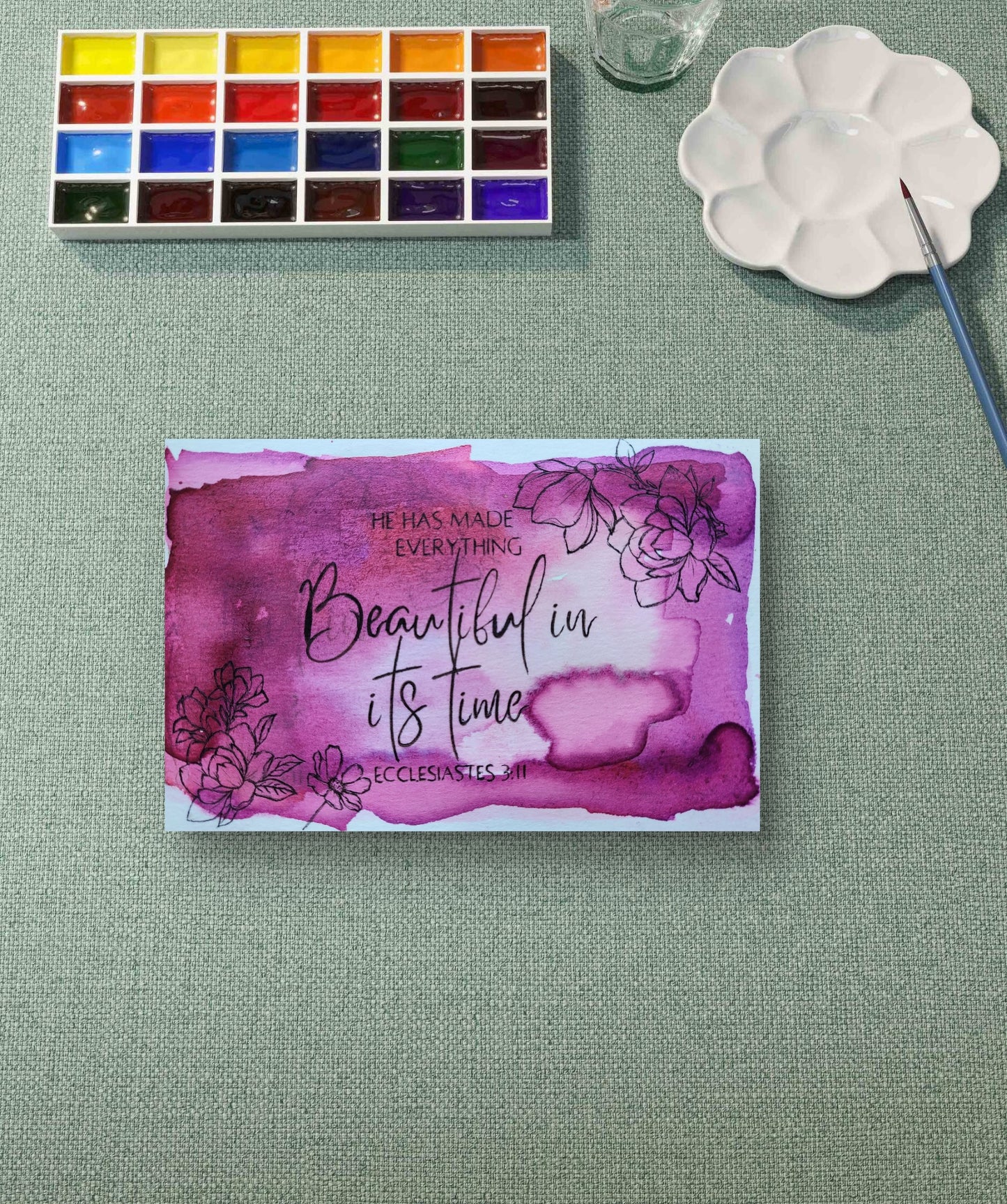 Handmade Watercolor Art Scripture Postcard