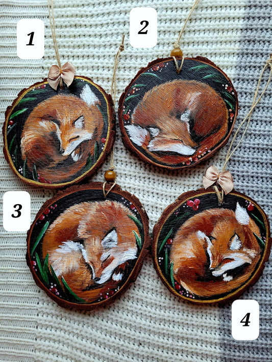 Fox Winter Wood Slice Ornament January 2025 Ornaments